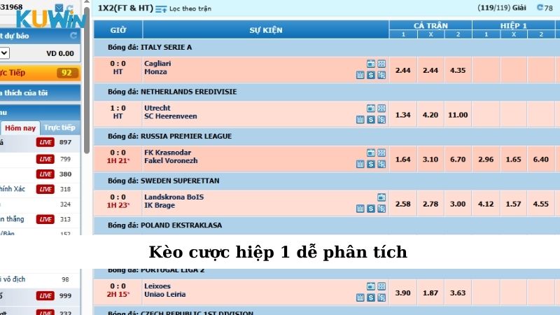 Kèo cược hiệp 1 dễ phân tích